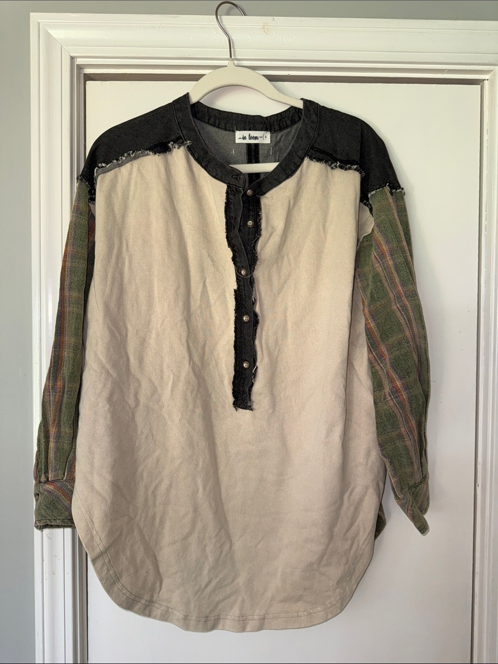 Mixed media flannel Henley top